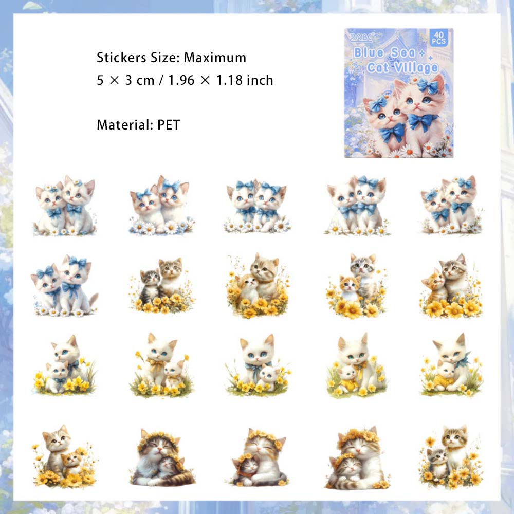 40 Pcs Cat Theme PET Stickers MMXZ