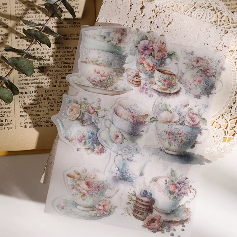 Vintage tea party self adhesive decorative vellum stickers