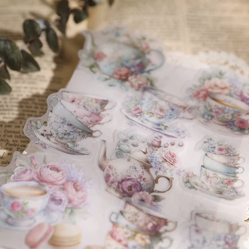 Romantic spring afternoon tea collage sticker assortment
