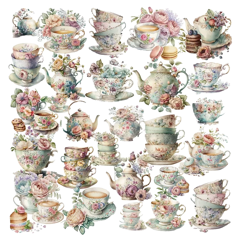 Translucent floral teacup sticker product details