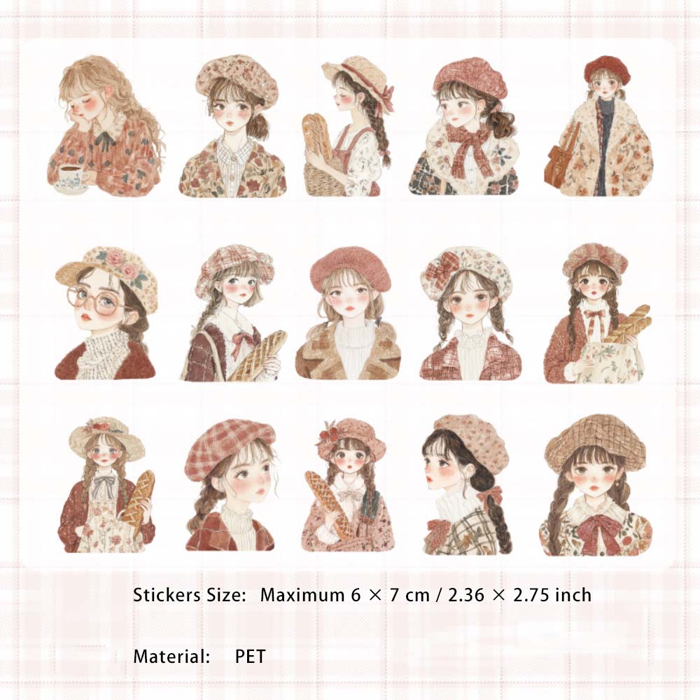 15 Pcs Winter Girl PET Stickers JBXD