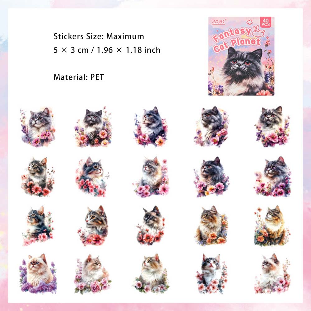 40 Pcs Cat Theme PET Stickers MMXZ