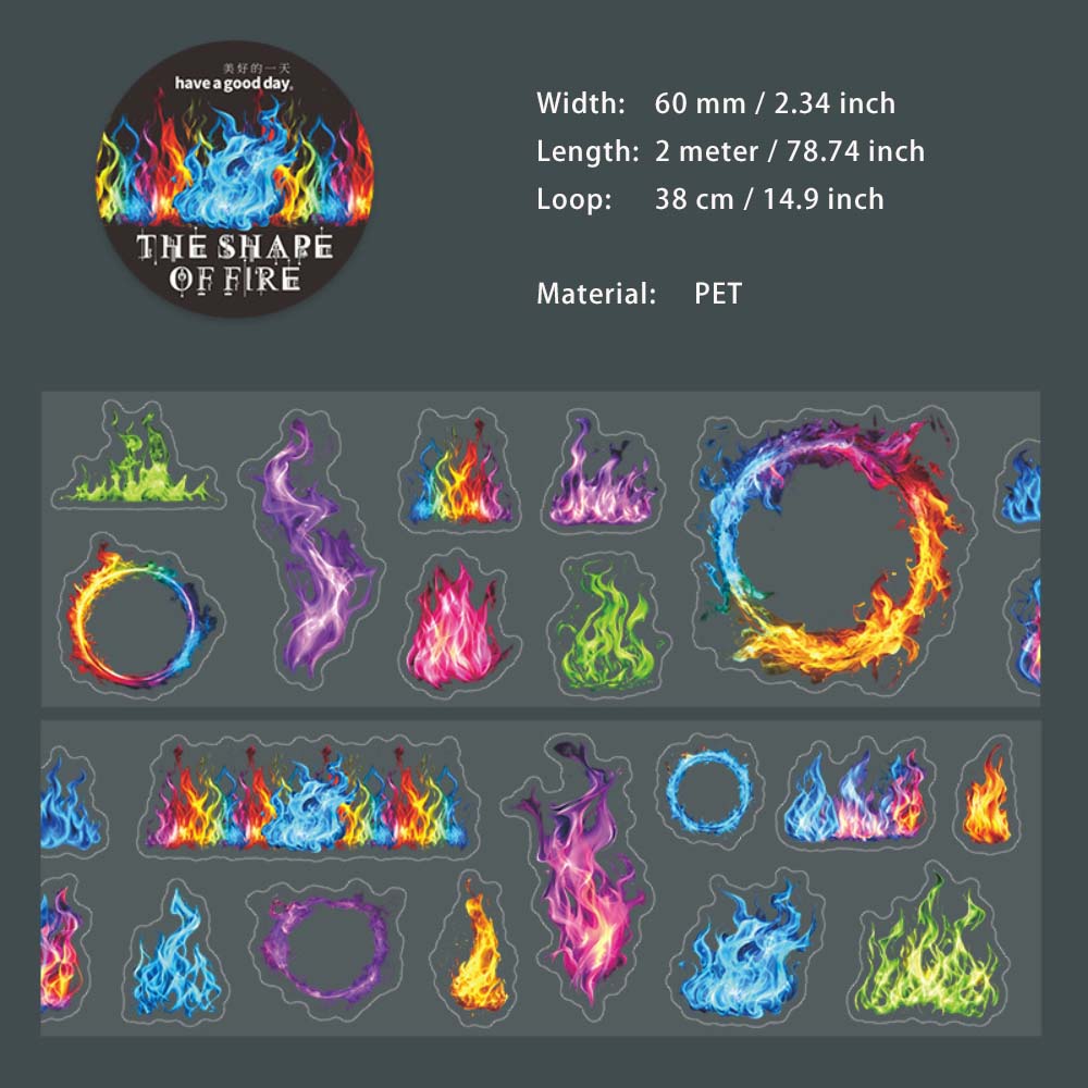 1 Roll Pre-cut  Fire Theme PET Stickers Tape HDXZ