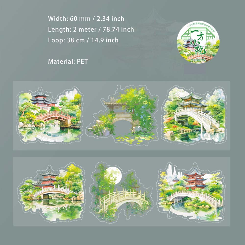 1 Roll Pre-cut Pavilion PET Stickers Tape YFXY