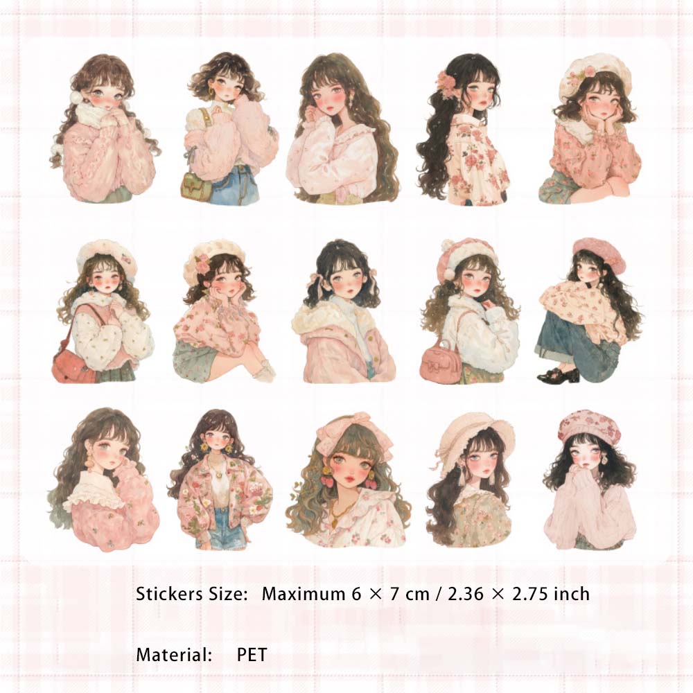 15 Pcs Winter Girl PET Stickers JBXD