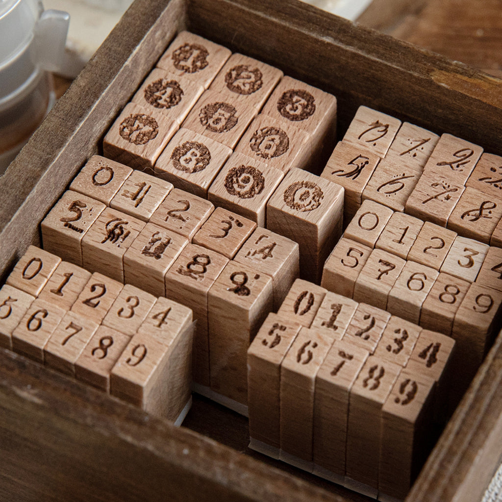 10 Pcs Alphabet Number Wooden Stamp Kit SZYJ