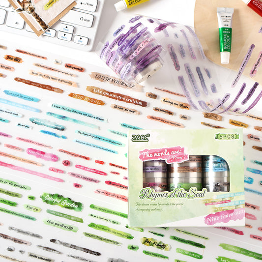 6 Rolls Waterclor Words Sentence Stickers Tapes Set CHTTL