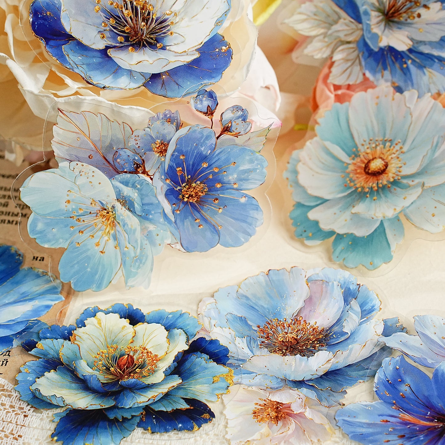 20 Pcs Gold Goil Flower PET Stickers LJHY