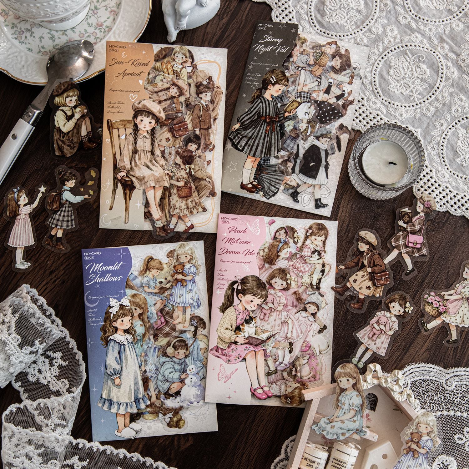 30 Pcs Cute Kawaii Little Girl PET Stickers XMTH