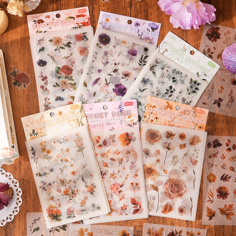 6 Sheets Botanical Plant Flower Stickers CHGY