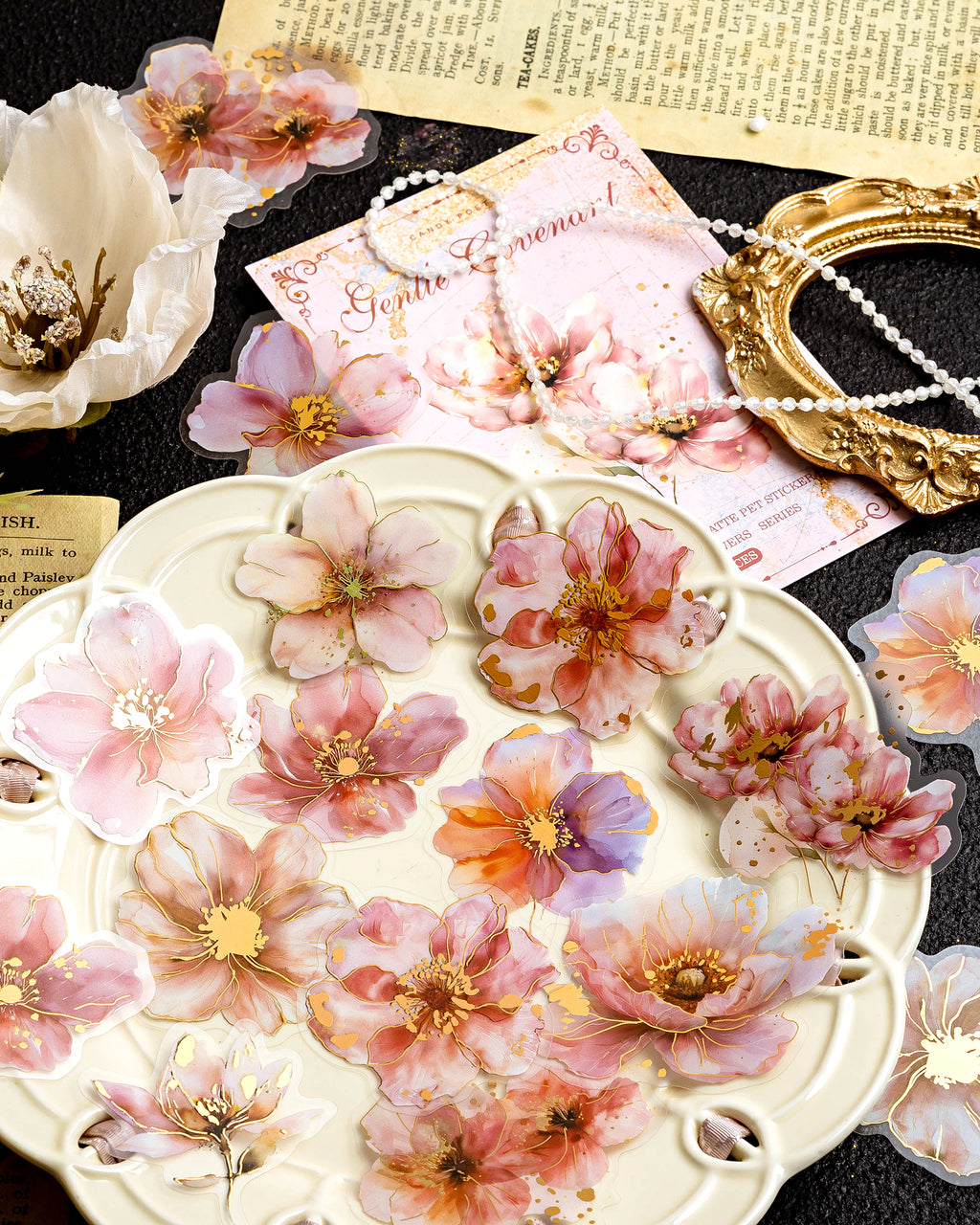 20 Pcs Gilded Flora PET Stickers FHZS06