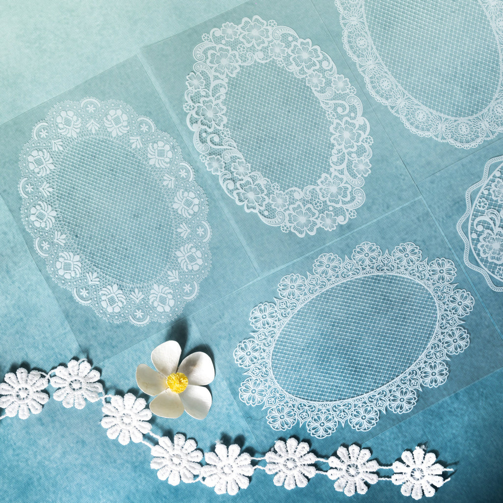 15 Pcs White Lace PET Stickers and Fabric JMLS