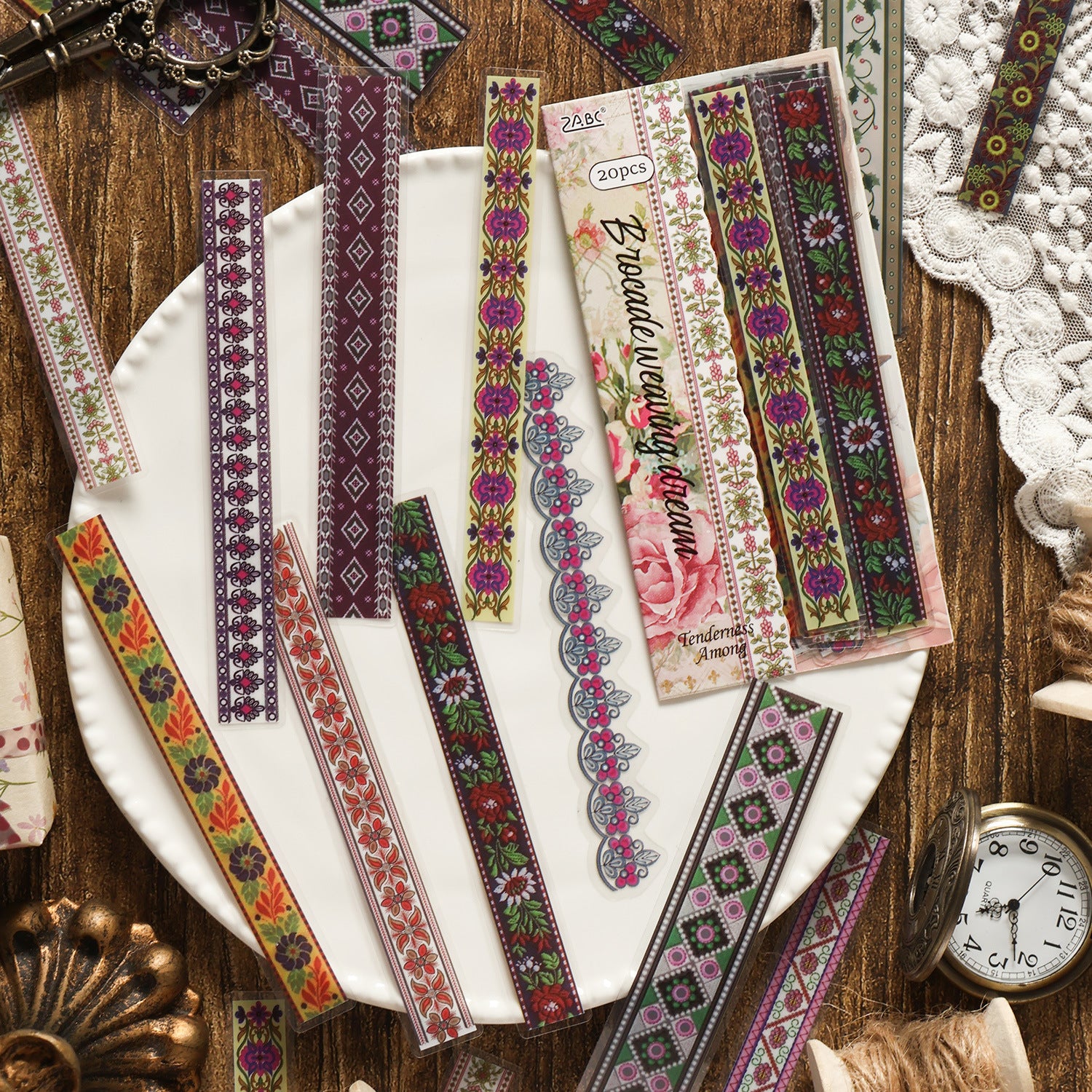 20 Pcs Lace Floral PET Stickers HJQJ