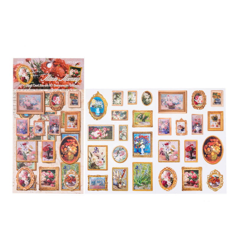 2 Sheets Vintage Oil Painting Museum Frame Card Stickers - Flowers