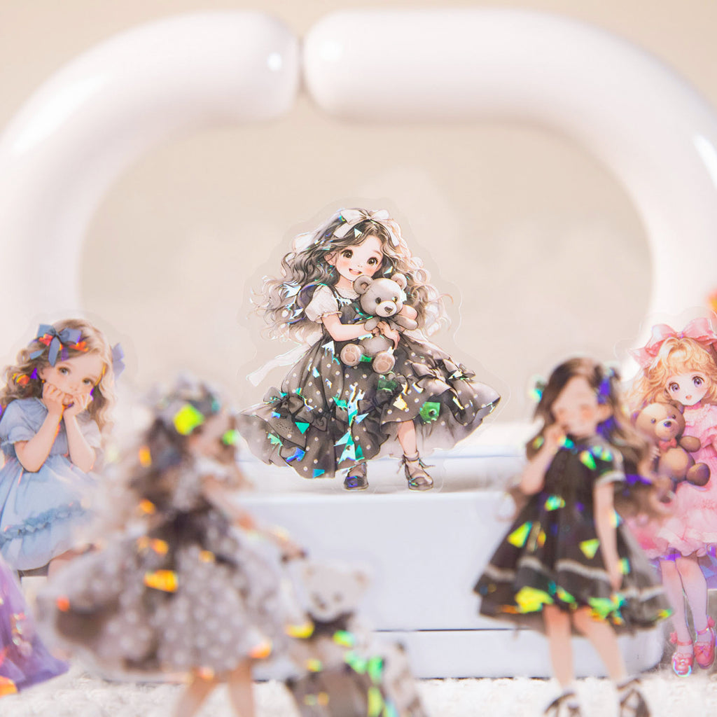 15 Pcs Glitter Bow Girl PET Stickers HDJNH