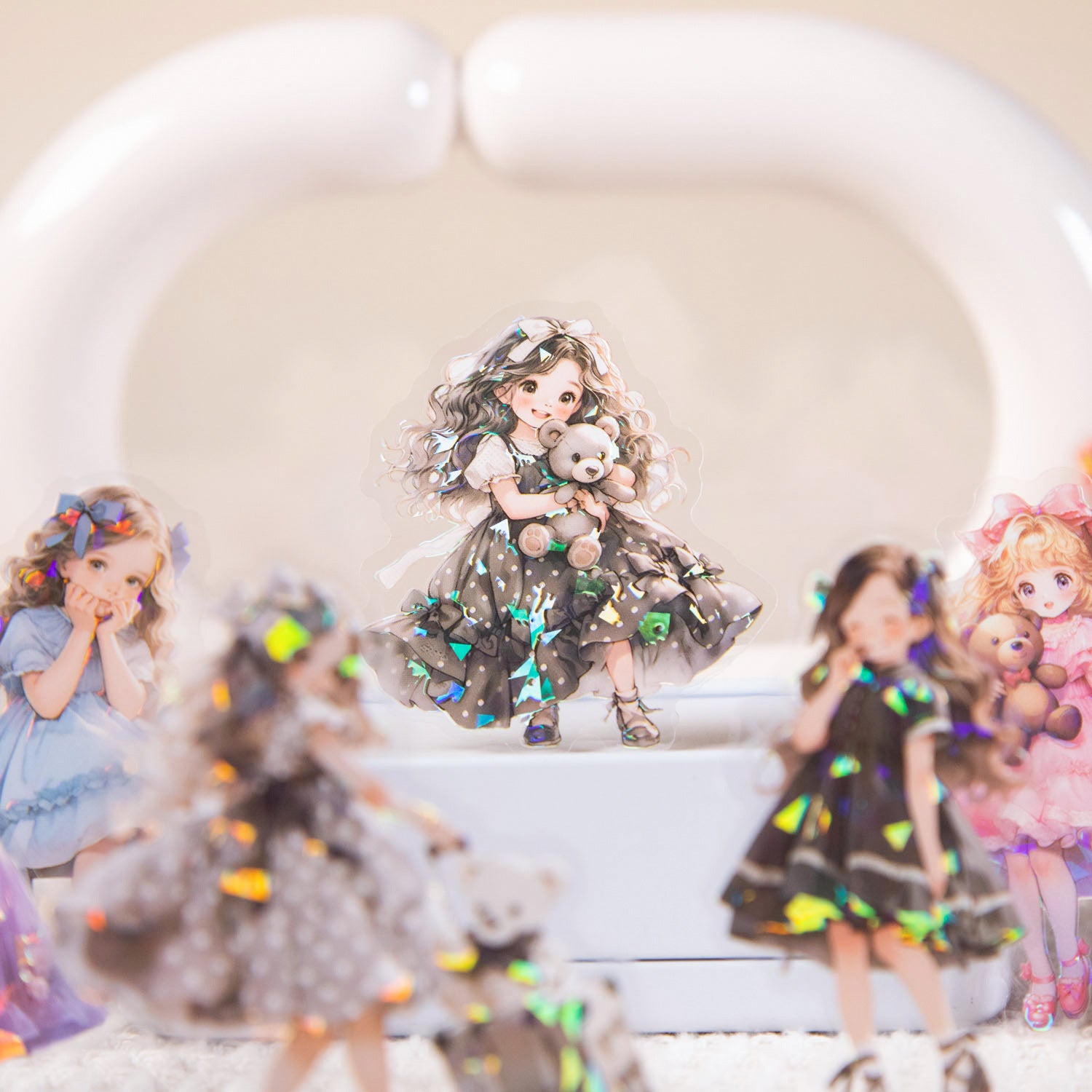 15 Pcs Glitter Bow Girl PET Stickers HDJNH