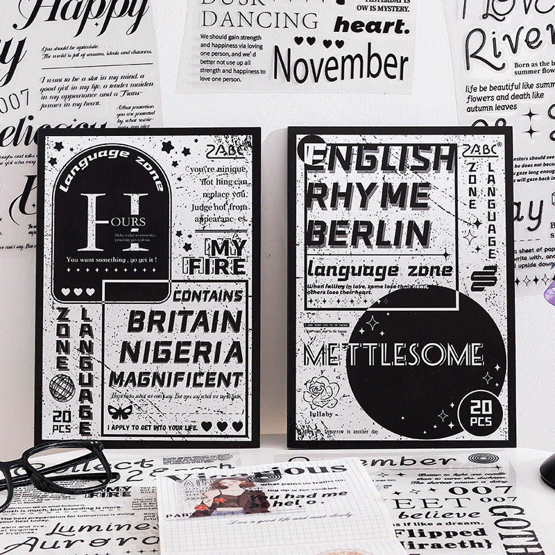 20 Sheets Word Quote PET Stickers Book YXDD