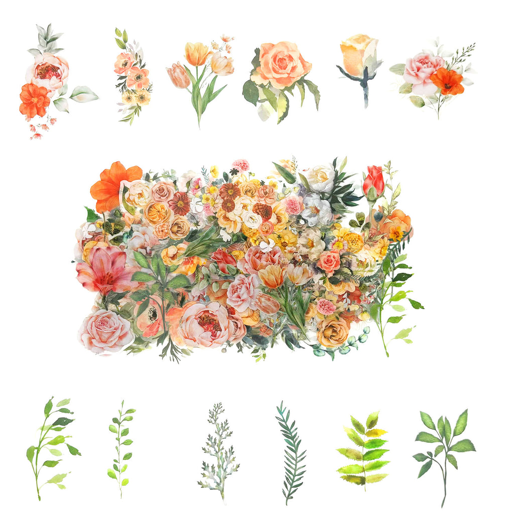 100 Pcs Watercolor Botanical Flowers Stickers - Wild