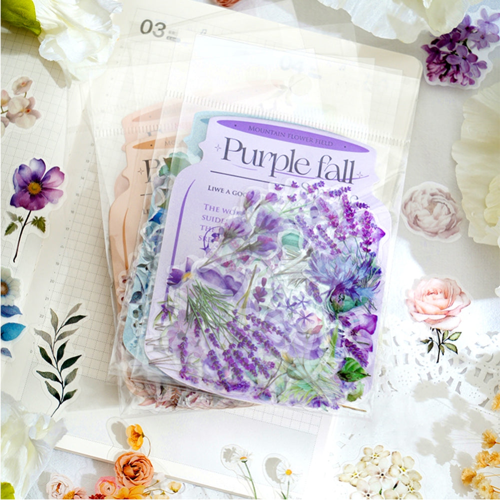 100 Pcs Watercolor Botanical Flowers Stickers - Purple