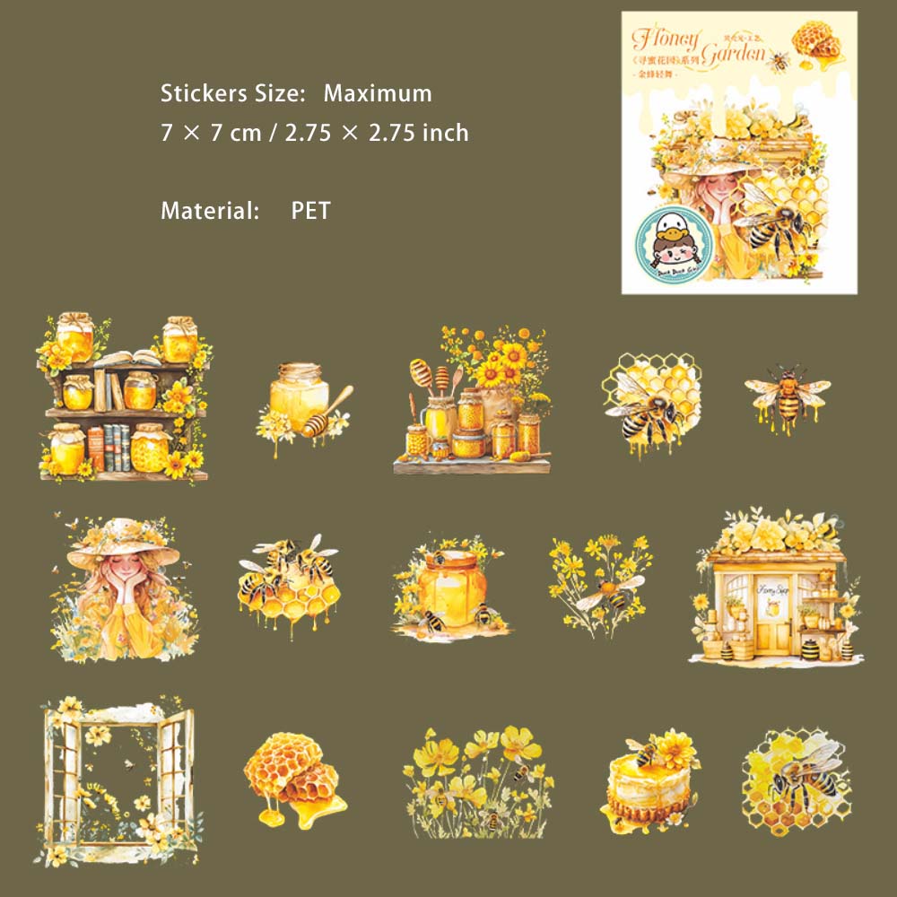 15 Pcs Honeybee Theme PET Stickers XNHY