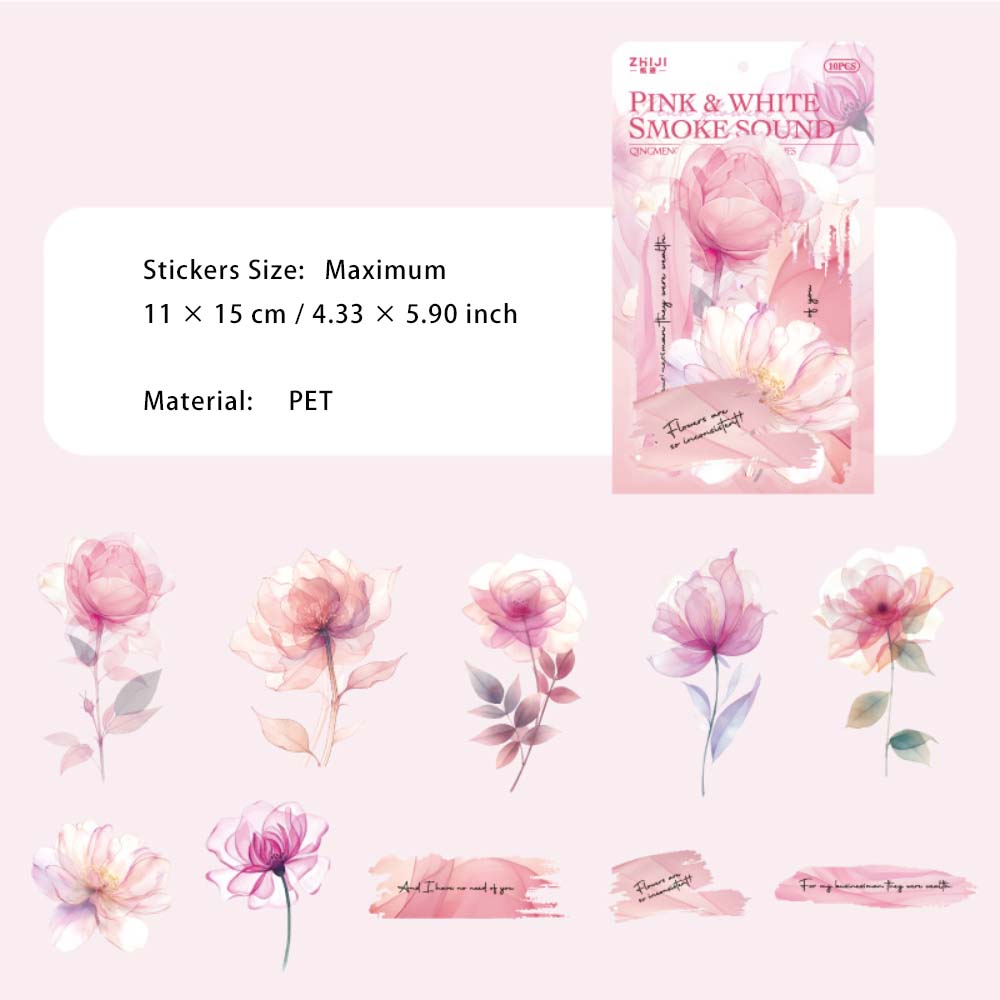10 Pcs Watercolor PET Flower Stickers QMHD