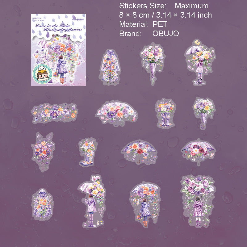 15 Pcs Rainy Theme PET Stickers YXHK
