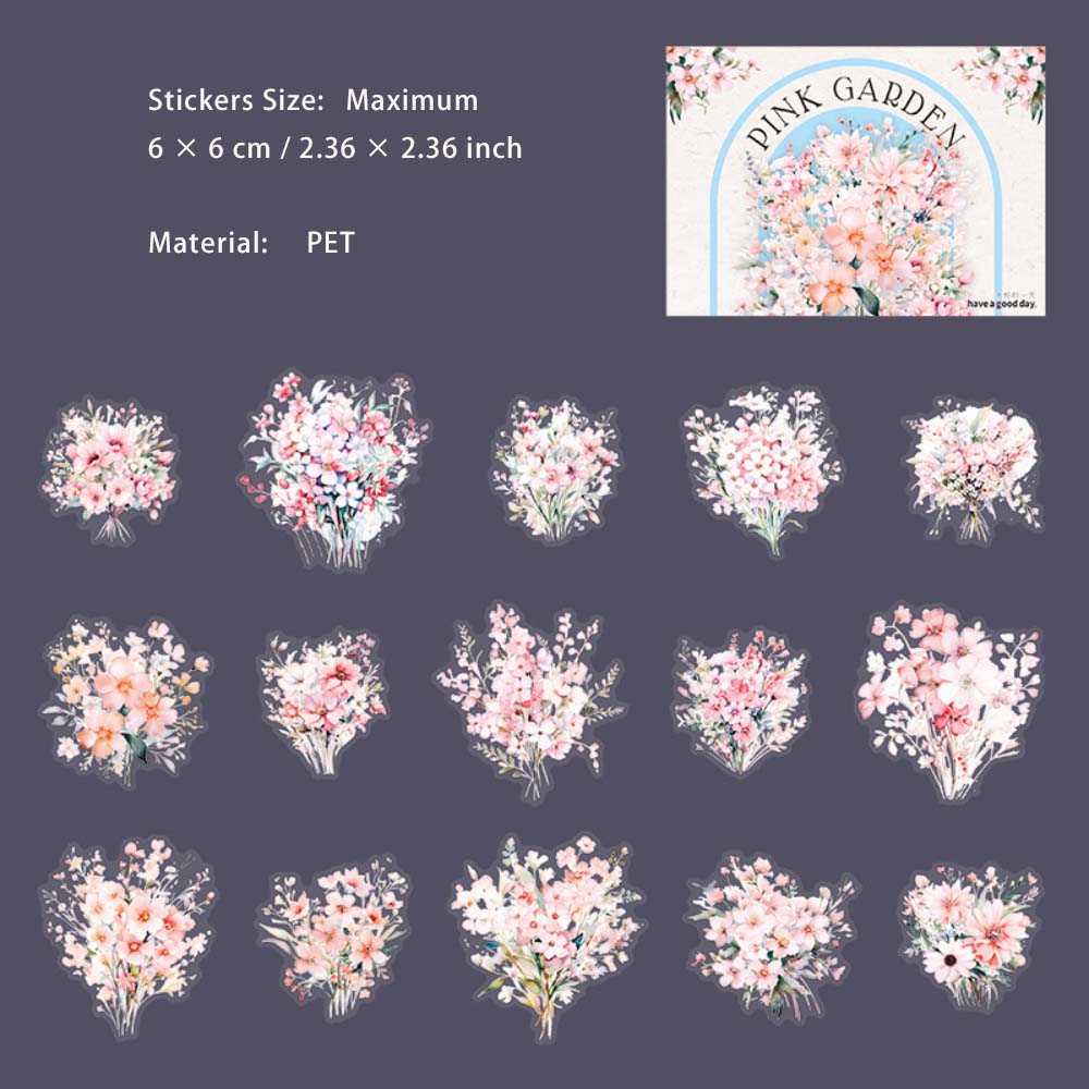30 Pcs Pink Flower PET Stickers FZHY