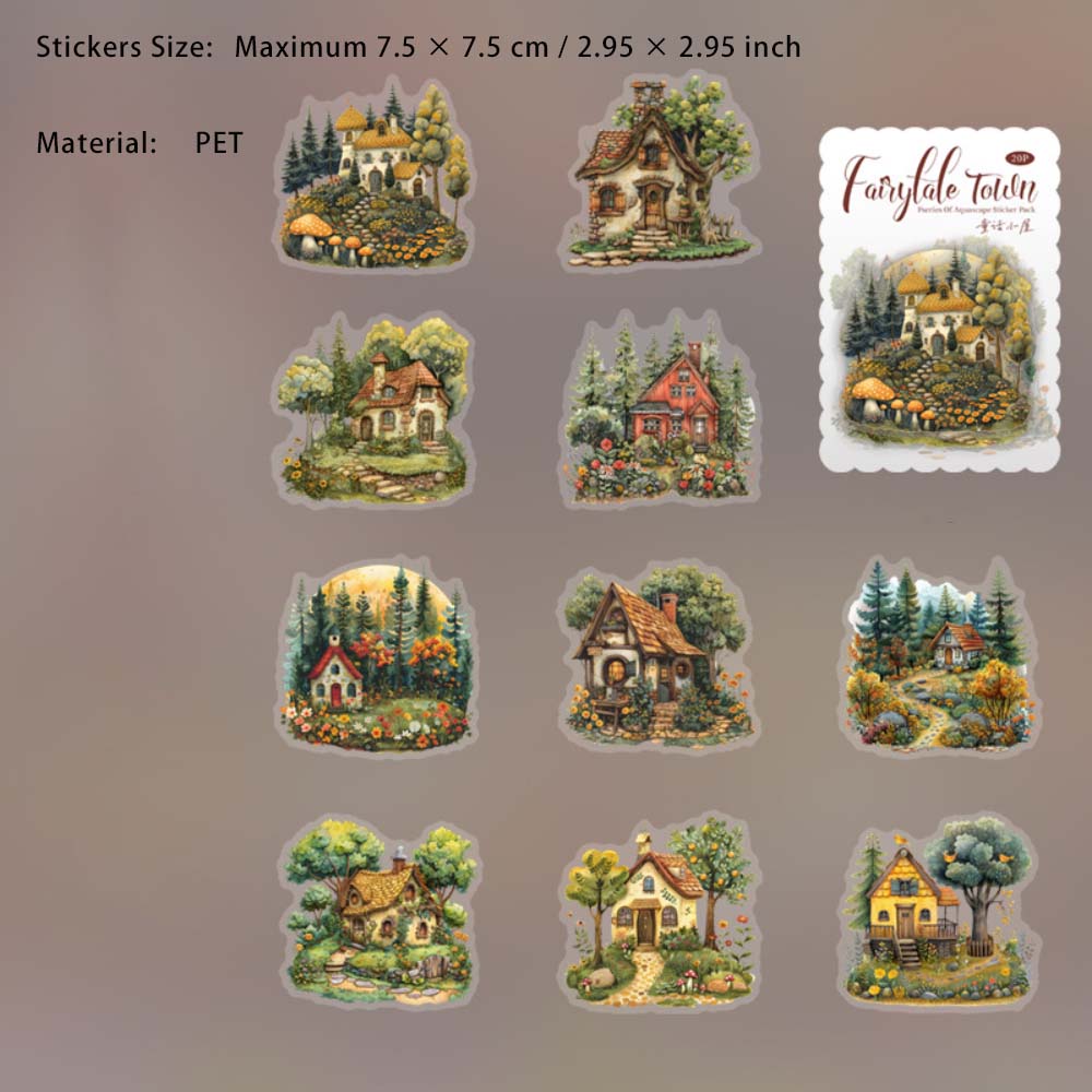 20 Pcs Fairy Tale Town Theme PET Stickers THZX