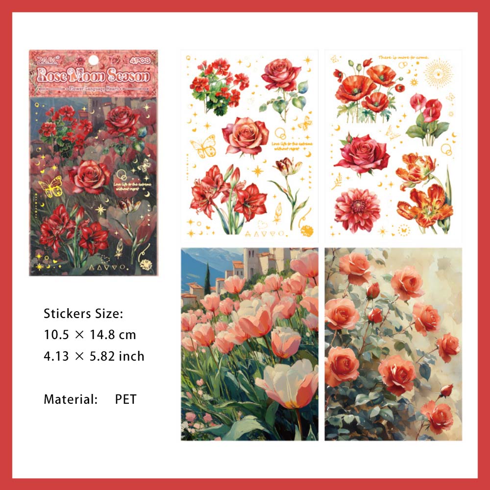 4 Sheets PET Flower Stickers HYXF
