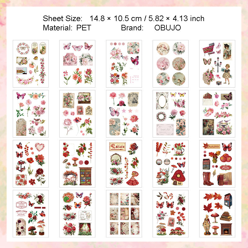 20 Sheets Vintage PET Stickers SLWX