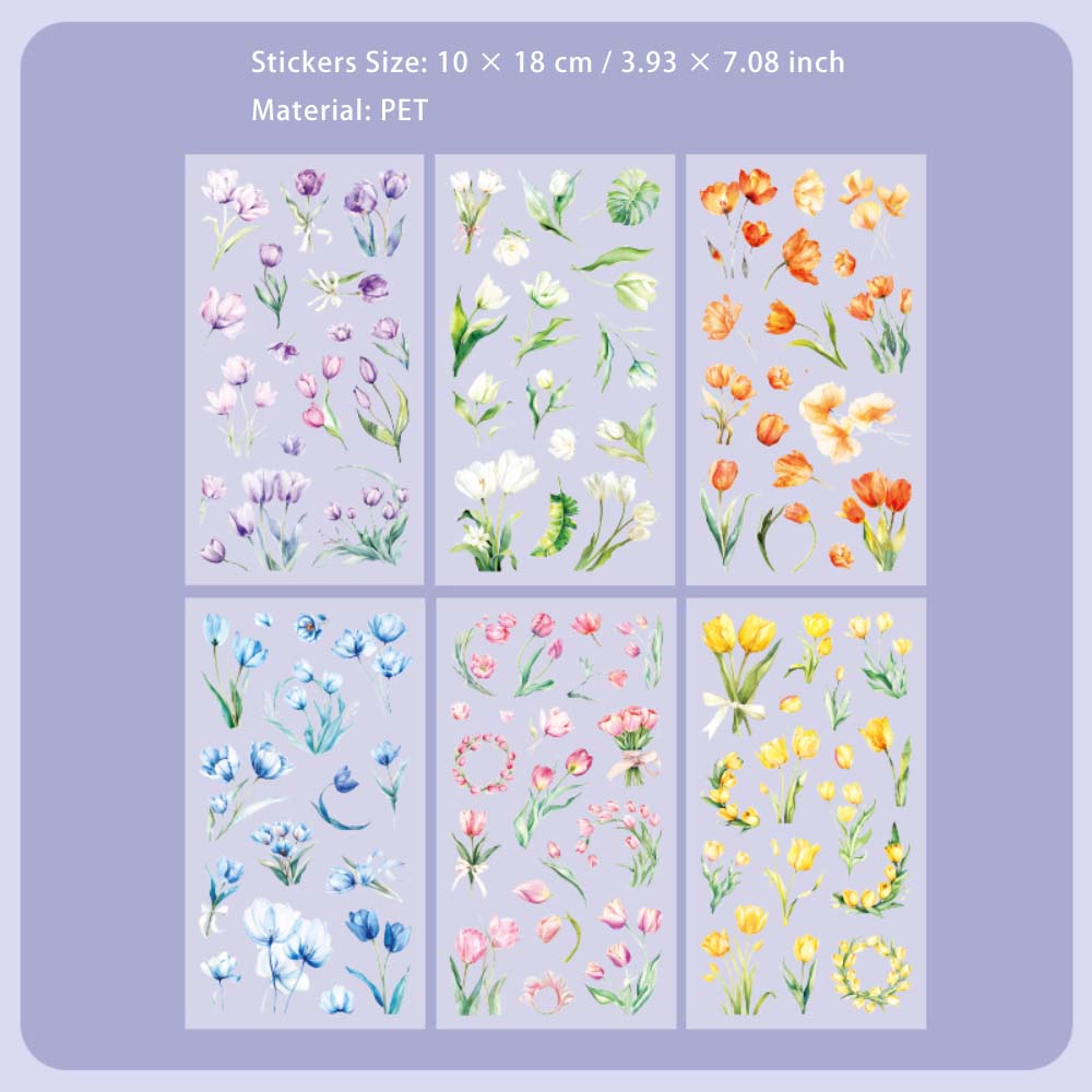 6 Sheets Flower Botanical PET Stickers YSHS