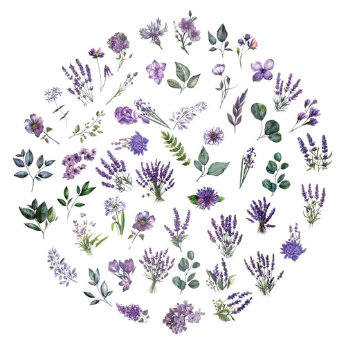 100 Pcs Watercolor Botanical Flowers Stickers - Purple
