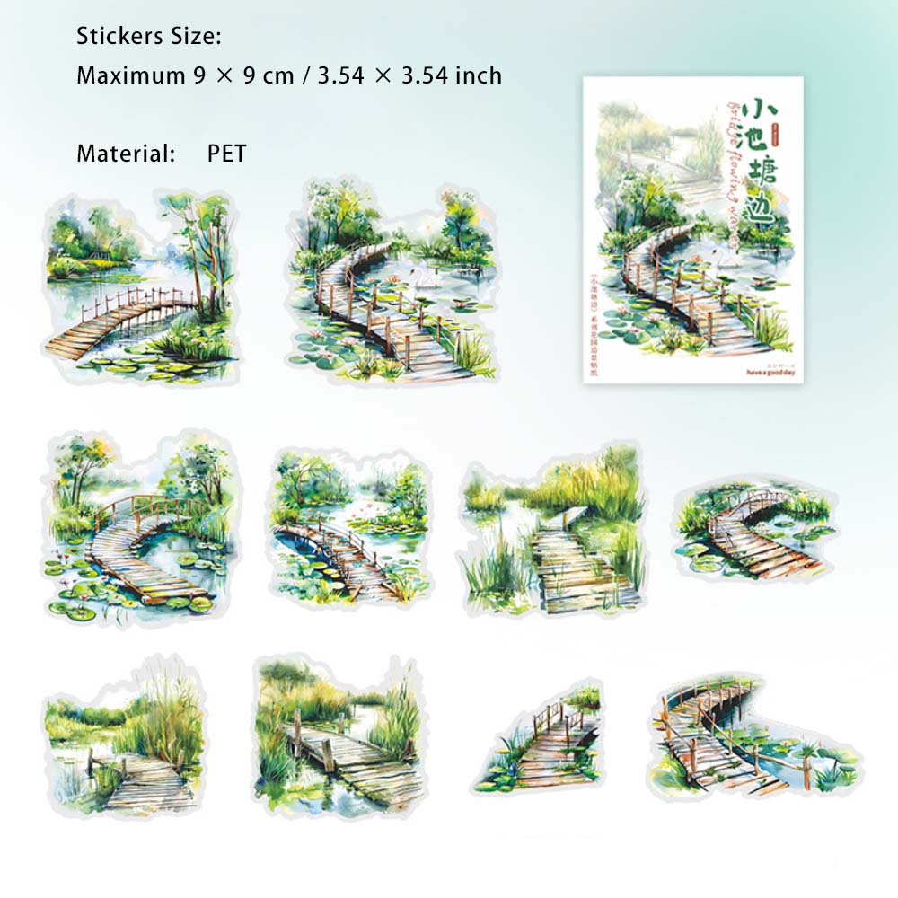 10 Pcs Pond Theme PET Stickers XCTB