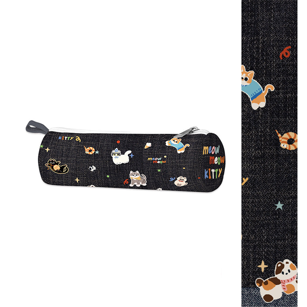 Denim Cats Retro Canvas Pencil Case
