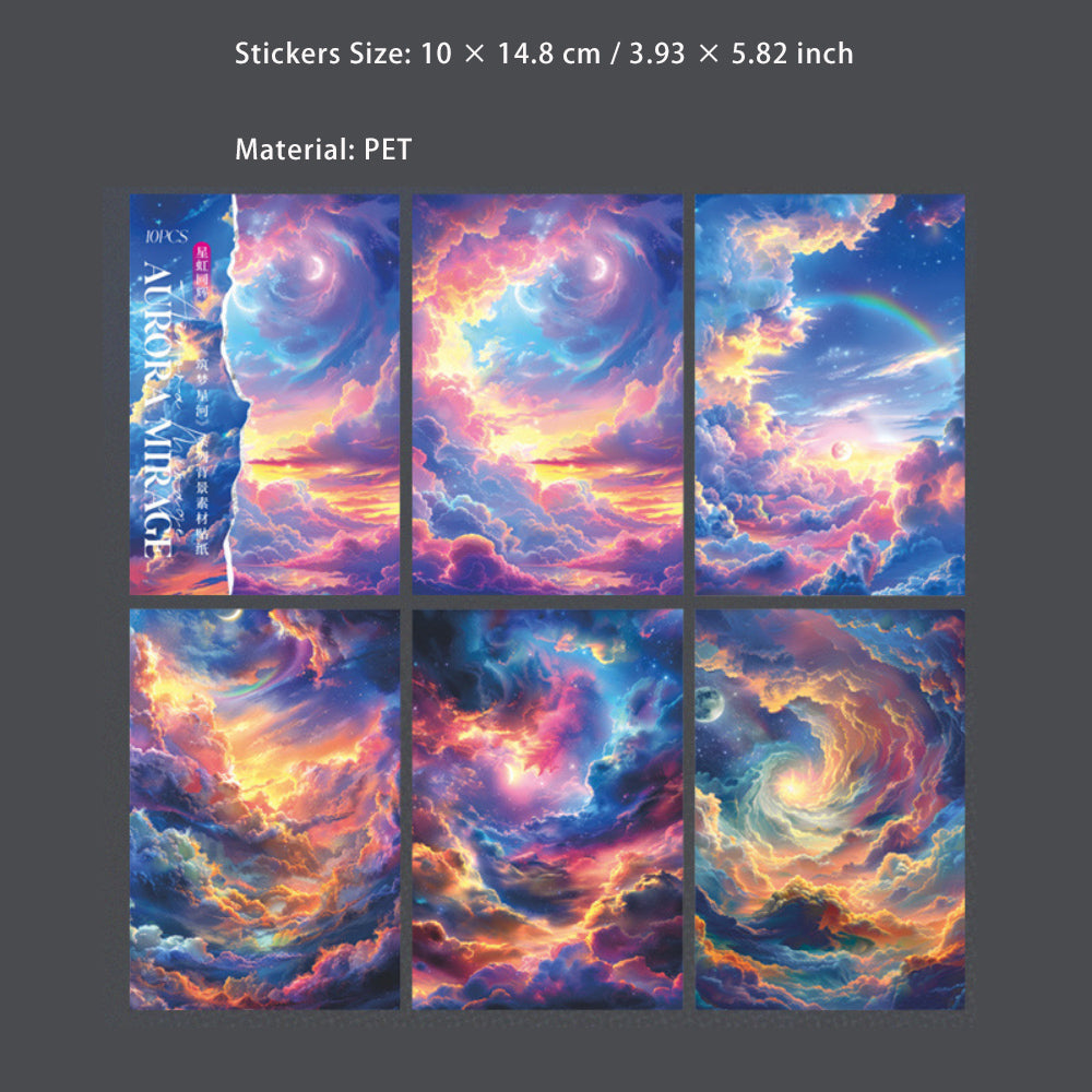 10 Sheets Aurora Galexy Theme PET Stickers ZMXH