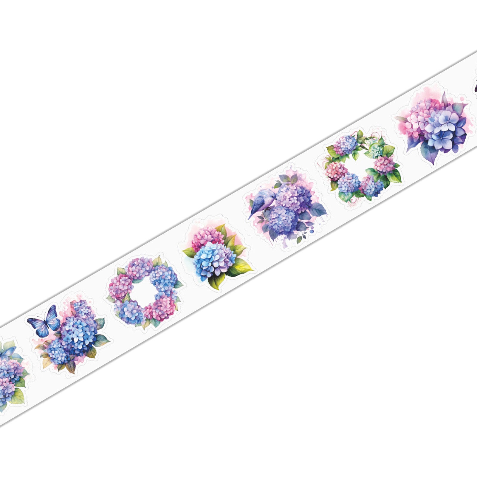 Romantic Watercolor Botanical Wreath Die-Cut PET Tape - Hydrangea