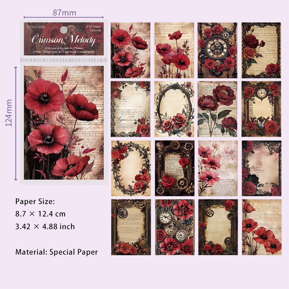 32 Sheets Gothic Flower Scrapbook Paper HYDZ