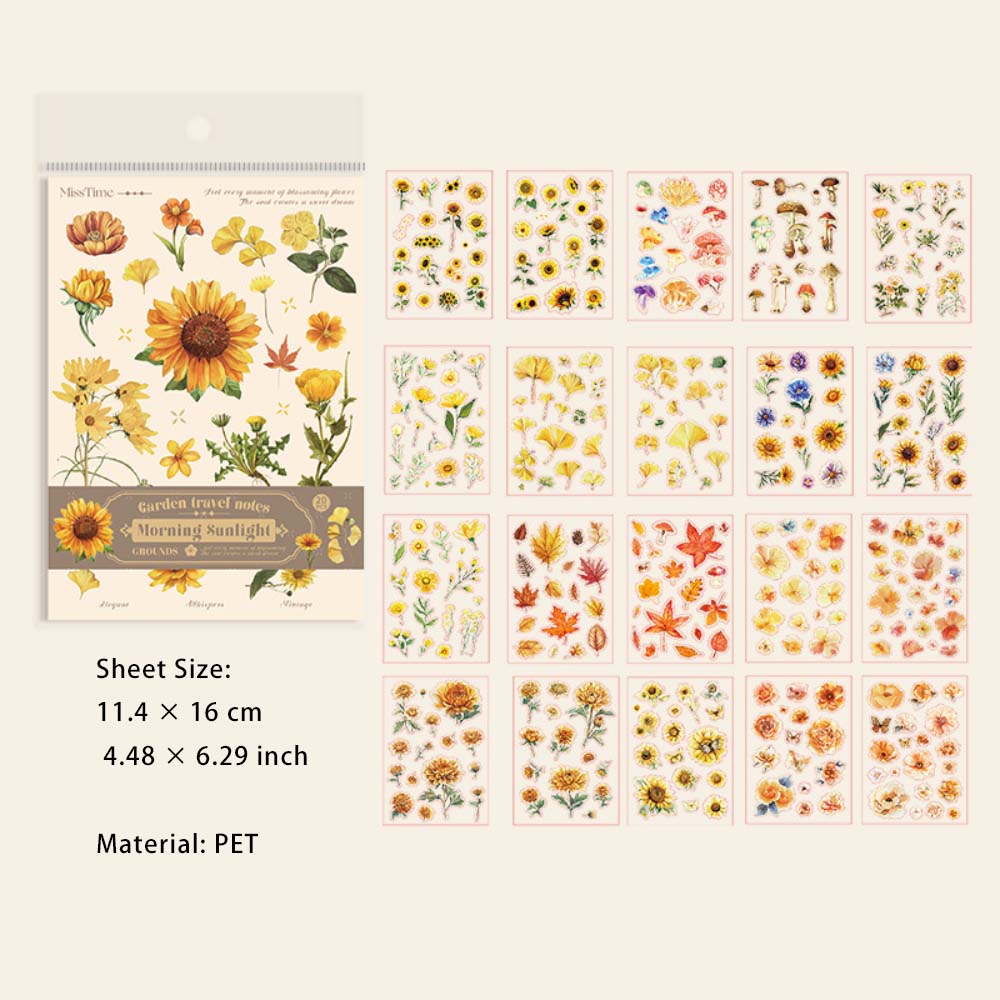 20 Sheets Flower Leaf PET Stickers Book LJHJ