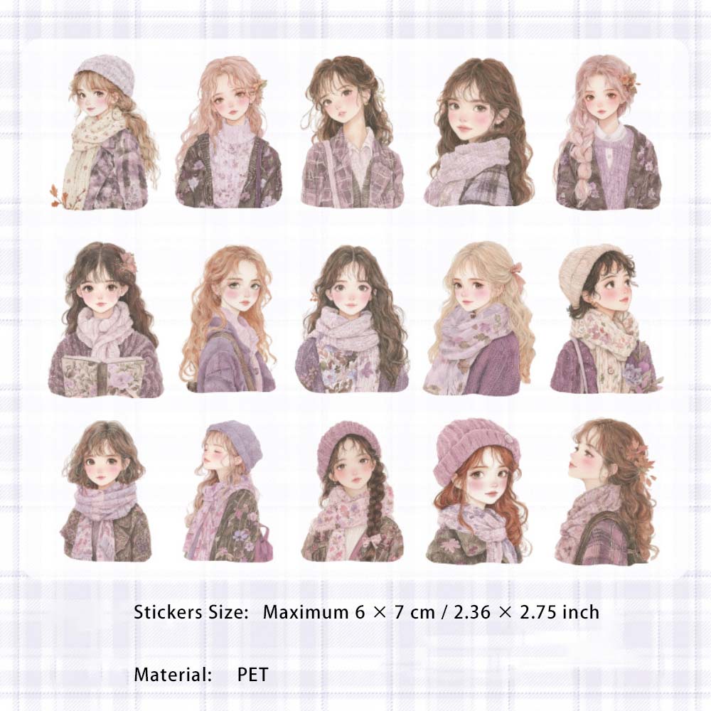 15 Pcs Winter Girl PET Stickers JBXD
