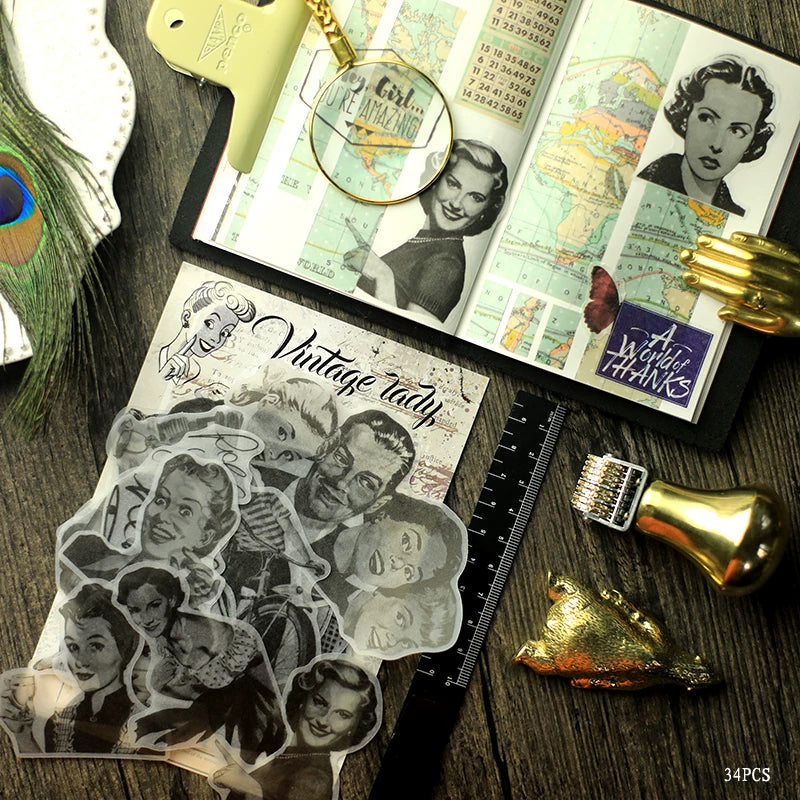 Vintage women lifestyle vellum scrapbook stickers