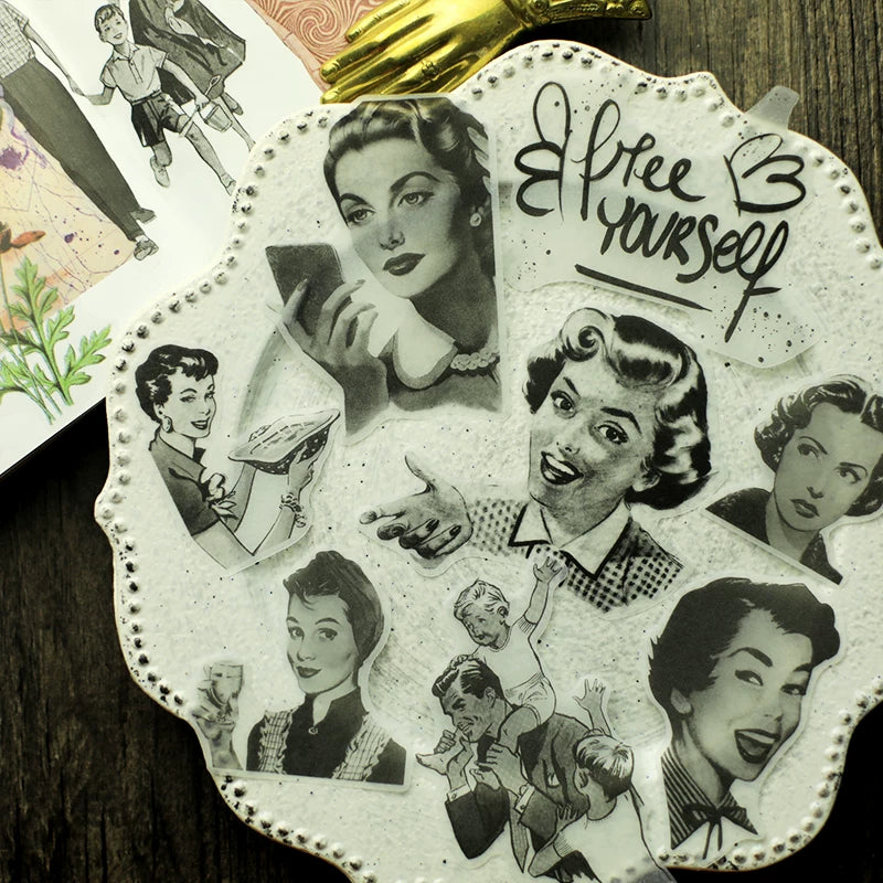 Retro woman portrait and quote peel and stick stickers