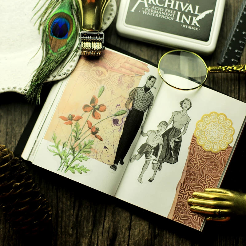 Black and white vintage family journaling stickers