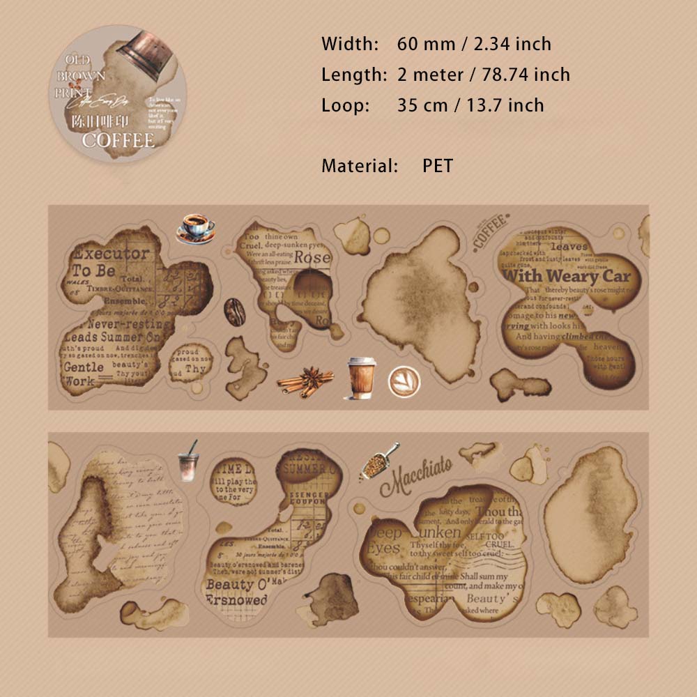 1 Roll Coffee Mark Pre-cut Stickers Tape HSDKJ