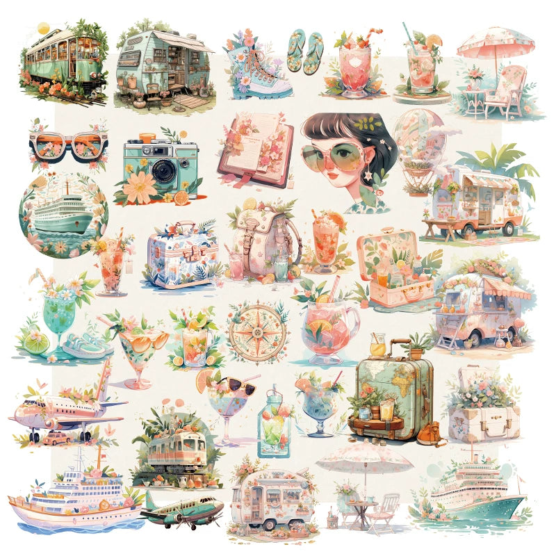 36PCS summer travel vellum scrapbook stickers