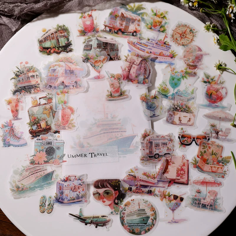 Summer vacation drinks camera and camper journaling stickers