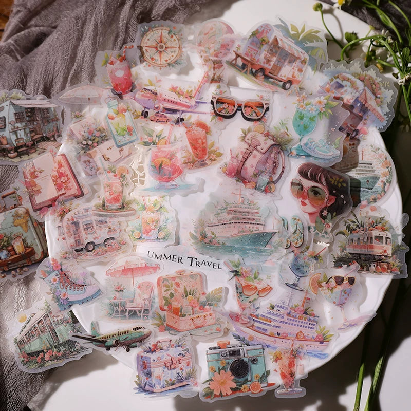 Tropical travel self adhesive vellum stickers