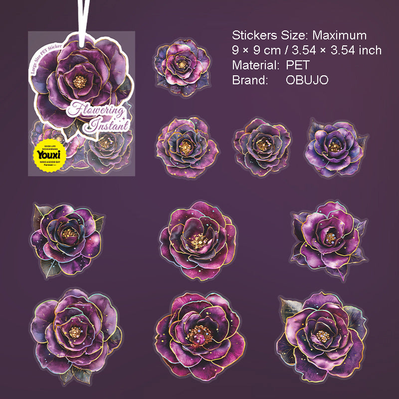 10 Pcs Gold Foil Flower PET Stickers HKSJ