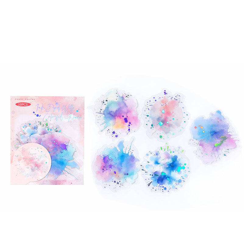 10 Pcs Holographic Silver Alcohol Ink PET Stickers - Dazzling