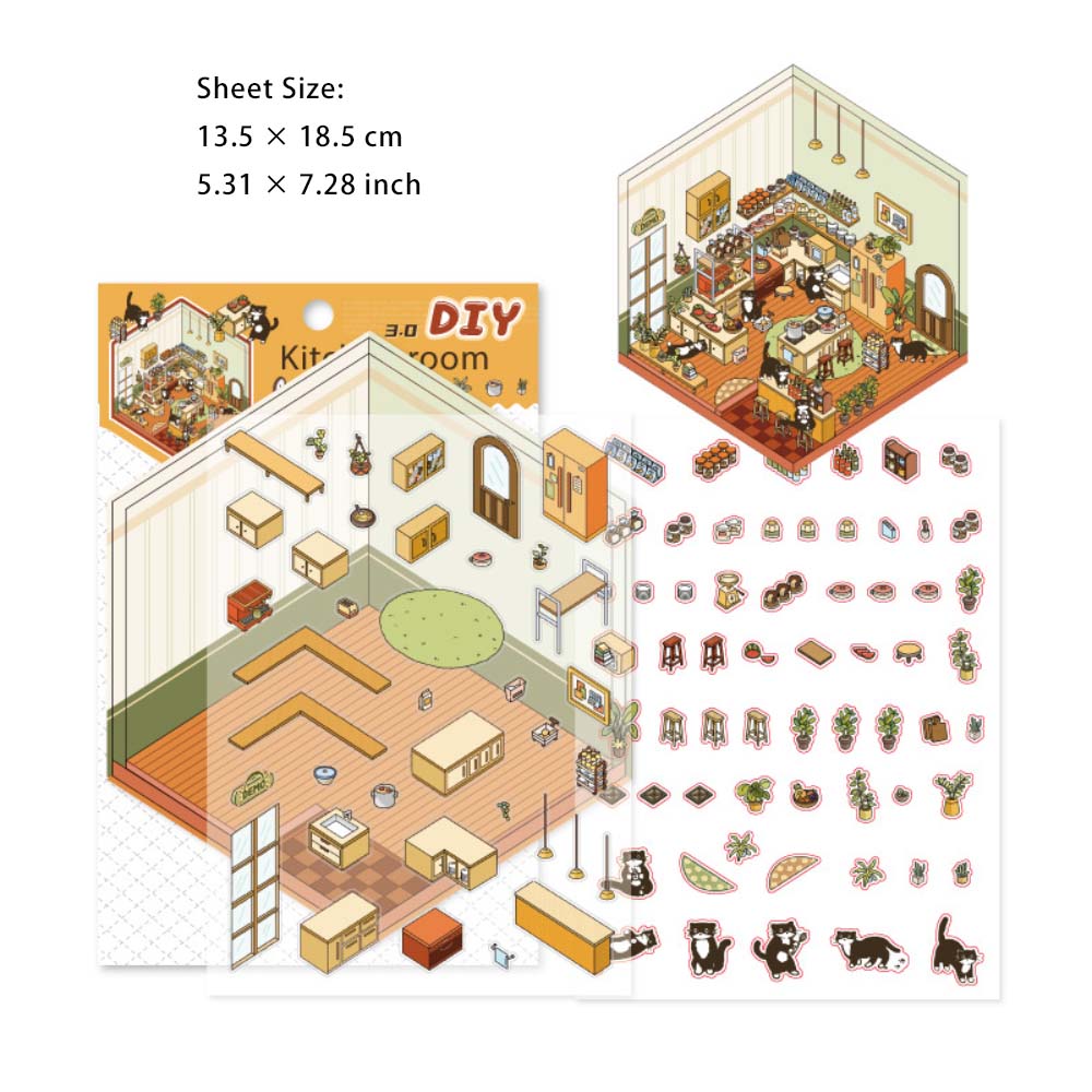 3 Sheets 3D Effect Room PET Stickers NFHX