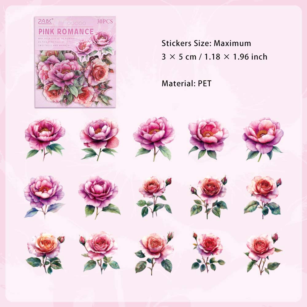 30 Pcs PET Rose Stickers HWQY